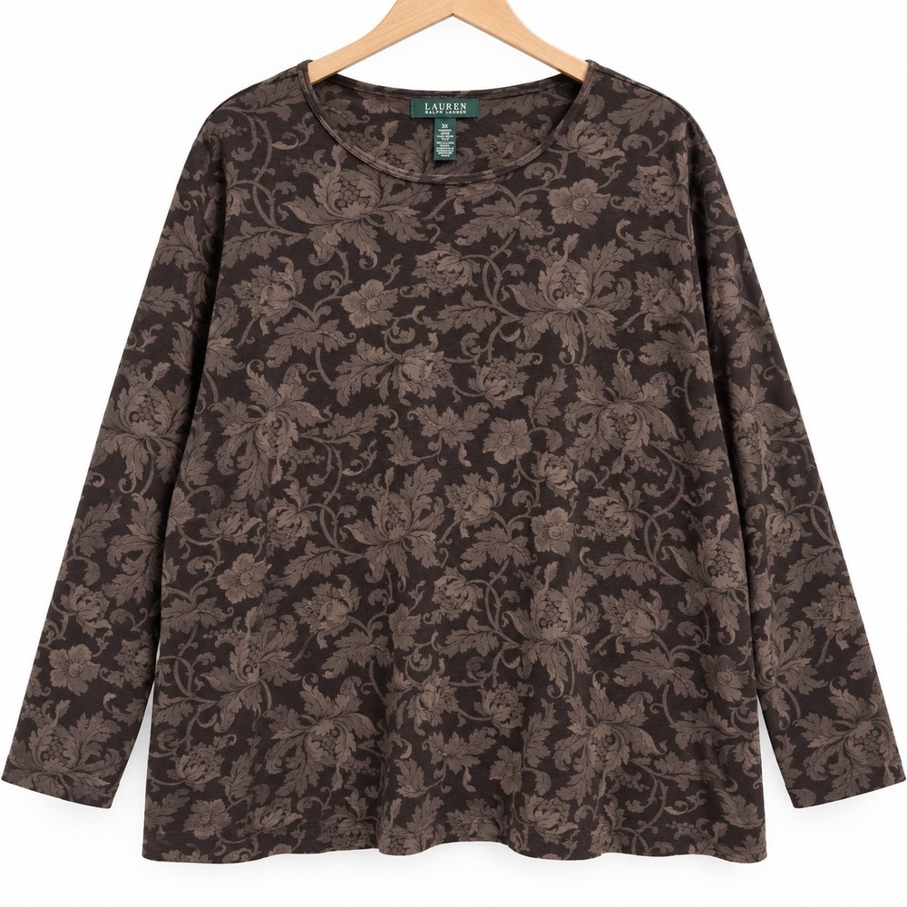 Lauren Ralph Lauren Top 3X Fairy Grunge Dark Floral Scroll Boho Long Sleeve